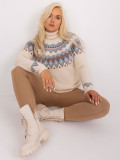 Light Beige Plus Size Women's Sweater with Geometric Pattern