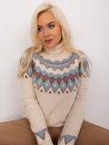 Light Beige Plus Size Women's Sweater with Geometric Pattern