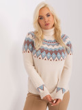 Light Beige Plus Size Women's Sweater with Geometric Pattern