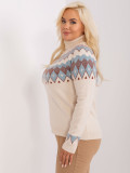 Light Beige Plus Size Women's Sweater with Geometric Pattern