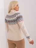 Light Beige Plus Size Women's Sweater with Geometric Pattern