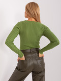 Light Green Striped Sweater with V-Neck