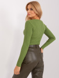 Light Green Striped Sweater with V-Neck