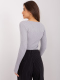 Light Gray Classic Sweater with V-Neck