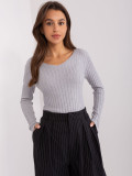 Light Gray Classic Sweater with V-Neck