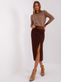 Dark Brown Midi Skirt with Slit