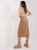 Brown Trapeze Skirt with Slit