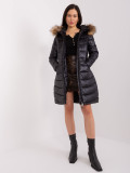 Black Winter Quilted Jacket with Fur