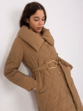 Camel Quilted Winter Jacket Without Hood
