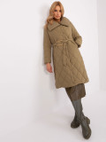 Khaki Long Winter Jacket with Quilting