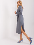 Graphite Midi Cocktail Dress with Stripes
