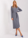 Graphite Midi Cocktail Dress with Stripes
