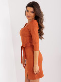Elegant Mini Dress with 3/4 Sleeves in Dark Orange