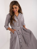 Elegant Gray Midi Dress with 3/4 Sleeves