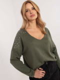 Elegant khaki sweater with application