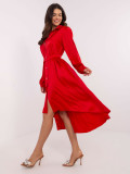 Asymmetrical Red Dress with Long Sleeves