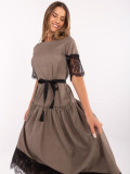 Beige Flared Dress with Lace