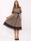 Beige Flared Dress with Lace