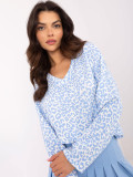 Stylish White Blouse with Blue Animal Print
