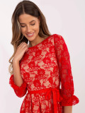 Elegant Red Midi Dress with 3/4 Sleeves