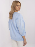 Stylish Light Blue Blouse with 3/4 Sleeves