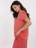 Coral Blouse with V Neck