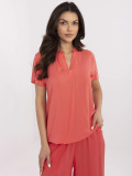 Coral Blouse with V Neck