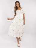 Ecru Flared Dress with Short Sleeves