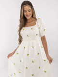 Ecru Flared Dress with Short Sleeves