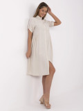 Beige Flared Dress with Short Sleeves