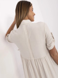 Beige Flared Dress with Short Sleeves
