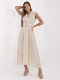 Beige Flared Dress with Embroidery