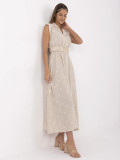 Beige Flared Dress with Embroidery