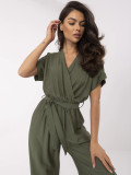 Stylish khaki jumpsuit with short sleeves