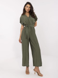 Stylish khaki jumpsuit with short sleeves