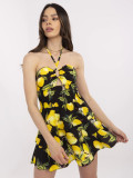 Flared Black Summer Dress with Print