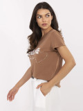 Beige T-Shirt with Application and Rhinestones