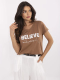 Beige T-Shirt with Application and Rhinestones