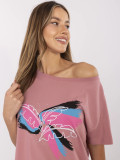 Stylish T-shirt with Application in Dark Pink