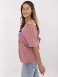 Stylish T-shirt with Application in Dark Pink