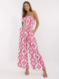 White-Pink Geometric Pattern Jumpsuit