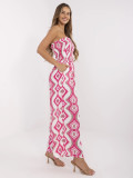 White-Pink Geometric Pattern Jumpsuit