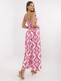 White-Pink Geometric Pattern Jumpsuit
