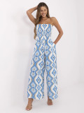 White-Blue Jumpsuit with Geometric Pattern