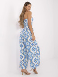 White-Blue Jumpsuit with Geometric Pattern