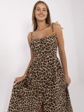 Flared Black and Beige Dress with Animal Print