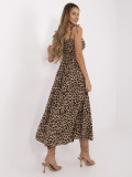 Flared Black and Beige Dress with Animal Print