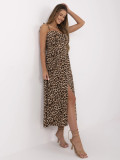 Flared Black and Beige Dress with Animal Print