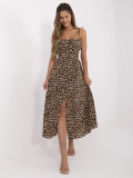 Flared Black and Beige Dress with Animal Print
