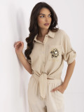 Beige Blouse with 3/4 Sleeves